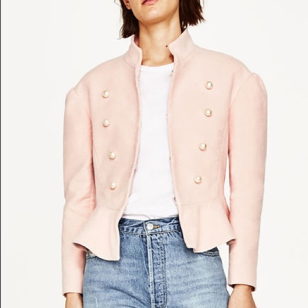 Zara Pink Velvet Pearl Blazer